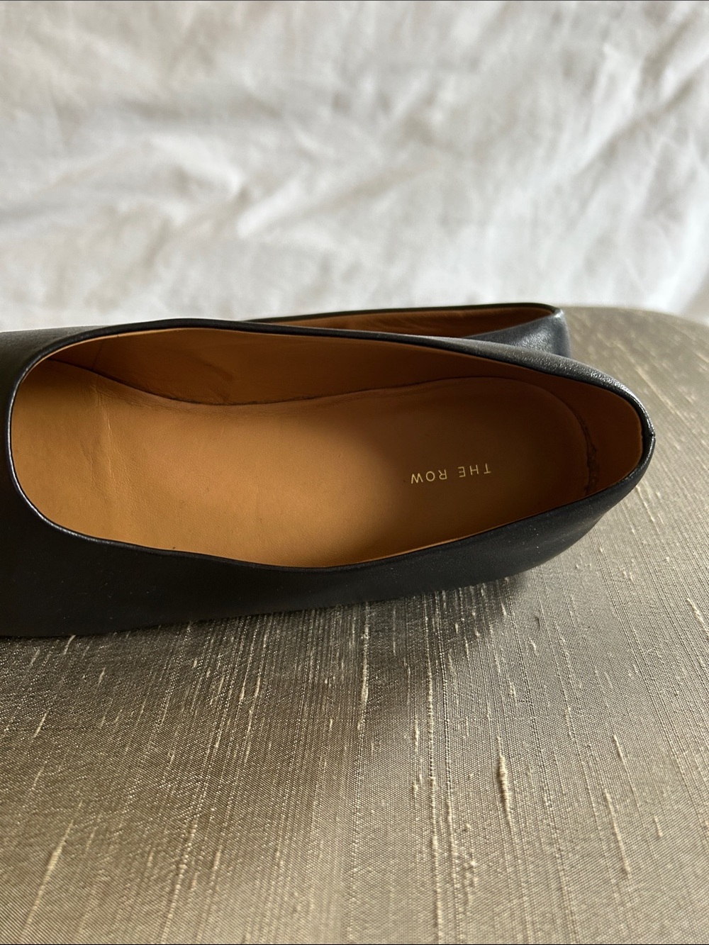 The Row Black Leather Square-Toe Slip-On Flats Size 38 7 - Picture 8 of 9